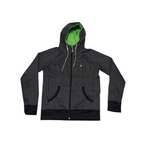 Y2K Volcom Spotted Full Zip Jacket Long Sleeve Black Lime Green Embroidered Coat